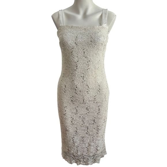 R & M Richards Dresses & Skirts - R & M Richards White Sequined Lace Midi Dress Size 6‎ Wedding Guest Dress